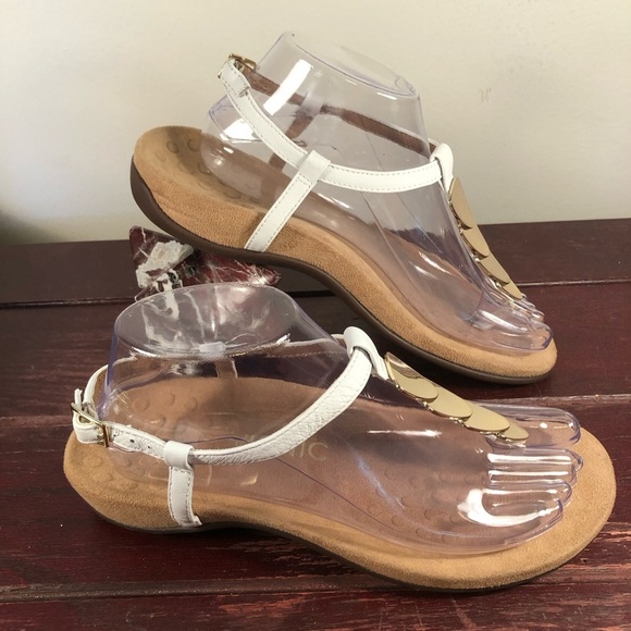 Vionic Rest Miami T Strap Supportive Sandals White with Gold Size 7.5 - Picture 2 of 8
